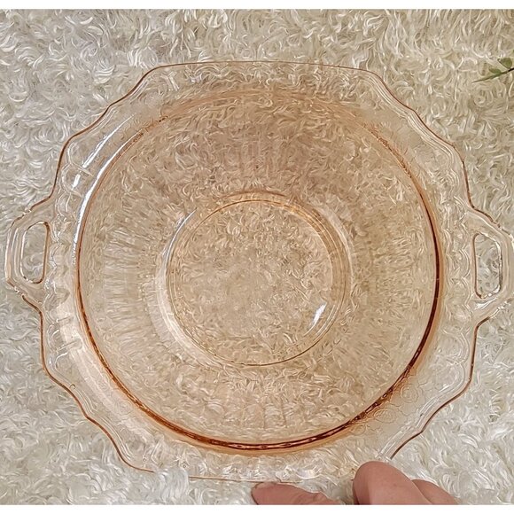 Antique Pink Depression Glass Serving Bowl in the Mayfair Open Rose Pattern - Picture 6 of 9